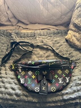 New Black Multicolor Leather Crossbody Belt Bag Fashion Bumbag